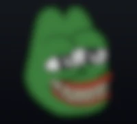 Tekening van het gezicht van een kikker met ogen en mond van een mens genaamd Pepe the frog.