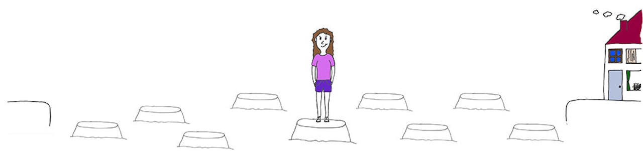 Een cartoon van een vrouw die op een podium staat.